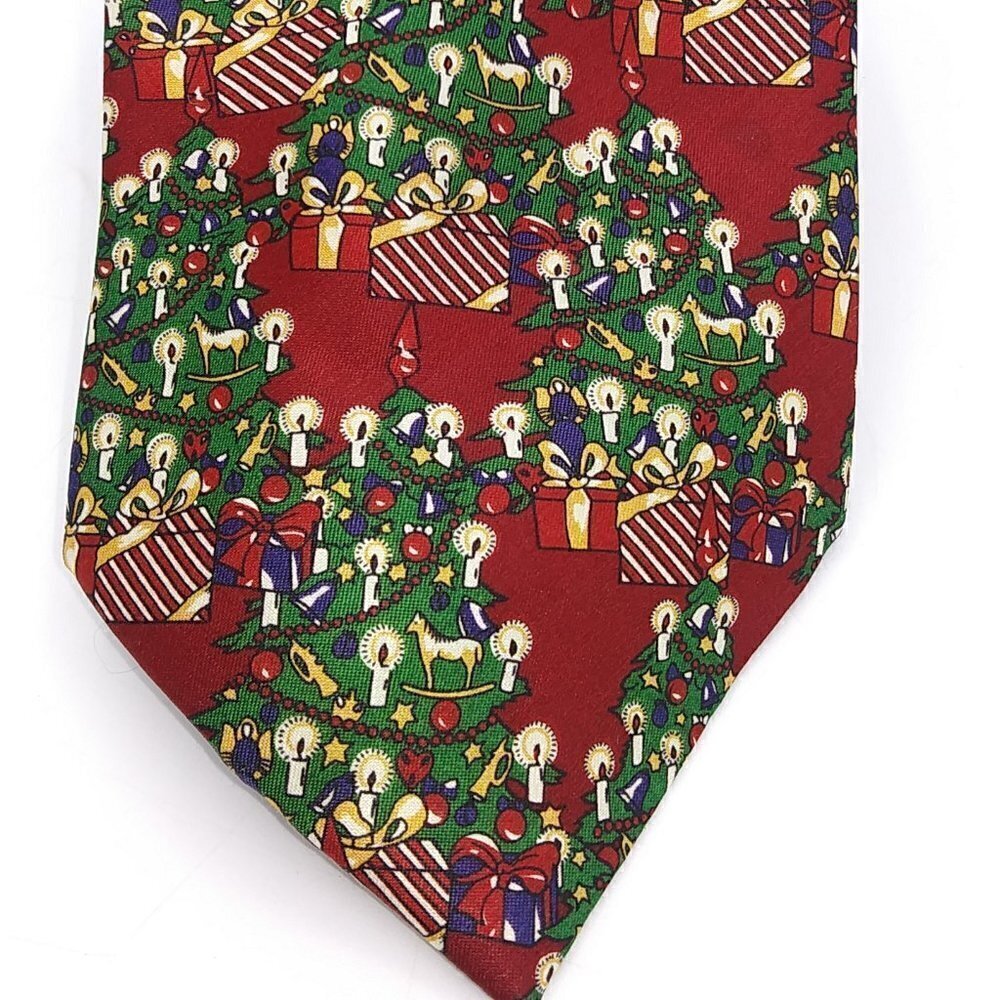 Santa's Dream 100% Silk Tie Christmas Tree Presents Holidays Candles